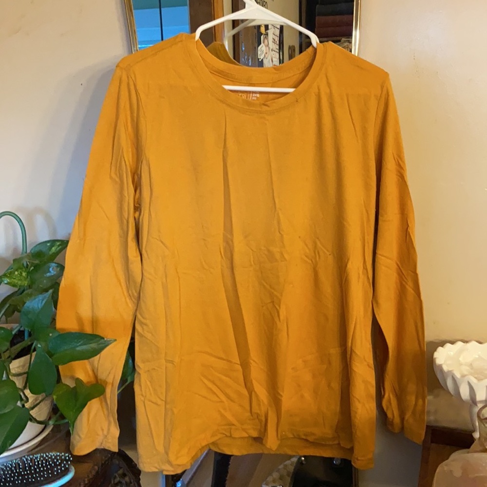 XXL Plain Orange Long-Sleeve Cotton Shirt
